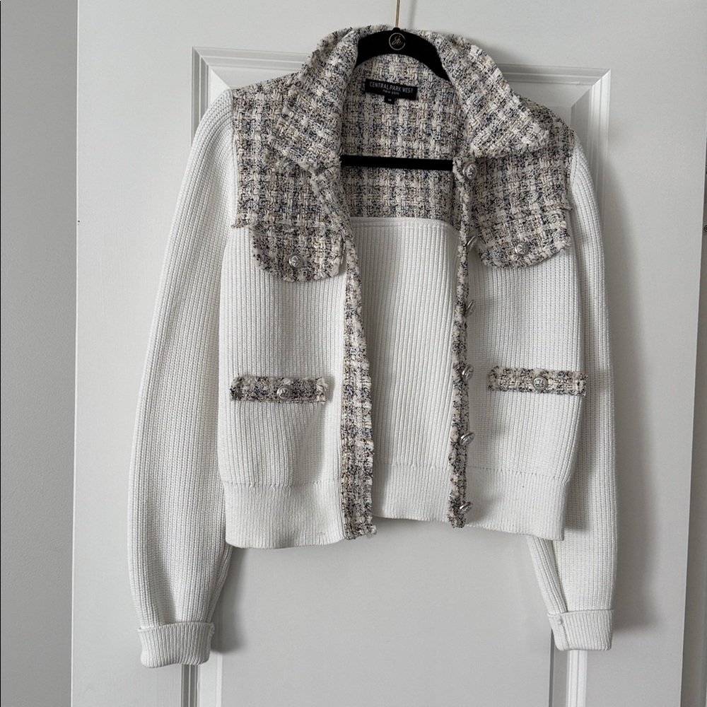 Central Park West White and Gray Cardigan